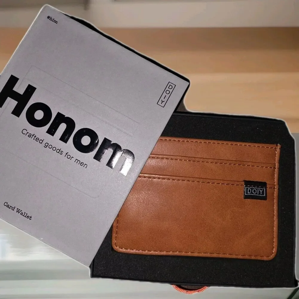Card Case Wallet Mens Brown Vegan Leather NEW Boxed